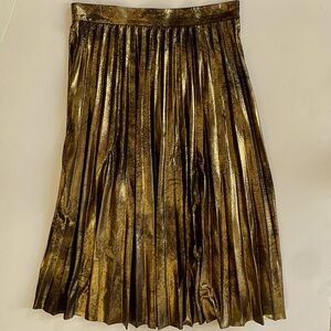 Zara Woman USA size Medium bronze foil pleated mid-length skirt zip closure